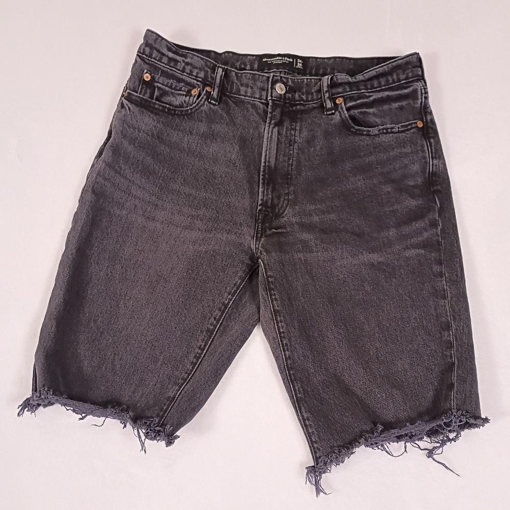 Abercrombie & Fitch Mens Stretch Straight Cut Off Shorts Black Raw Hem 34W